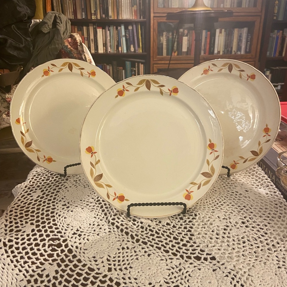 Hall (Jewel Tea) Luncheon Plates, Autumn Leaf, set of 3, antique, 9-inch